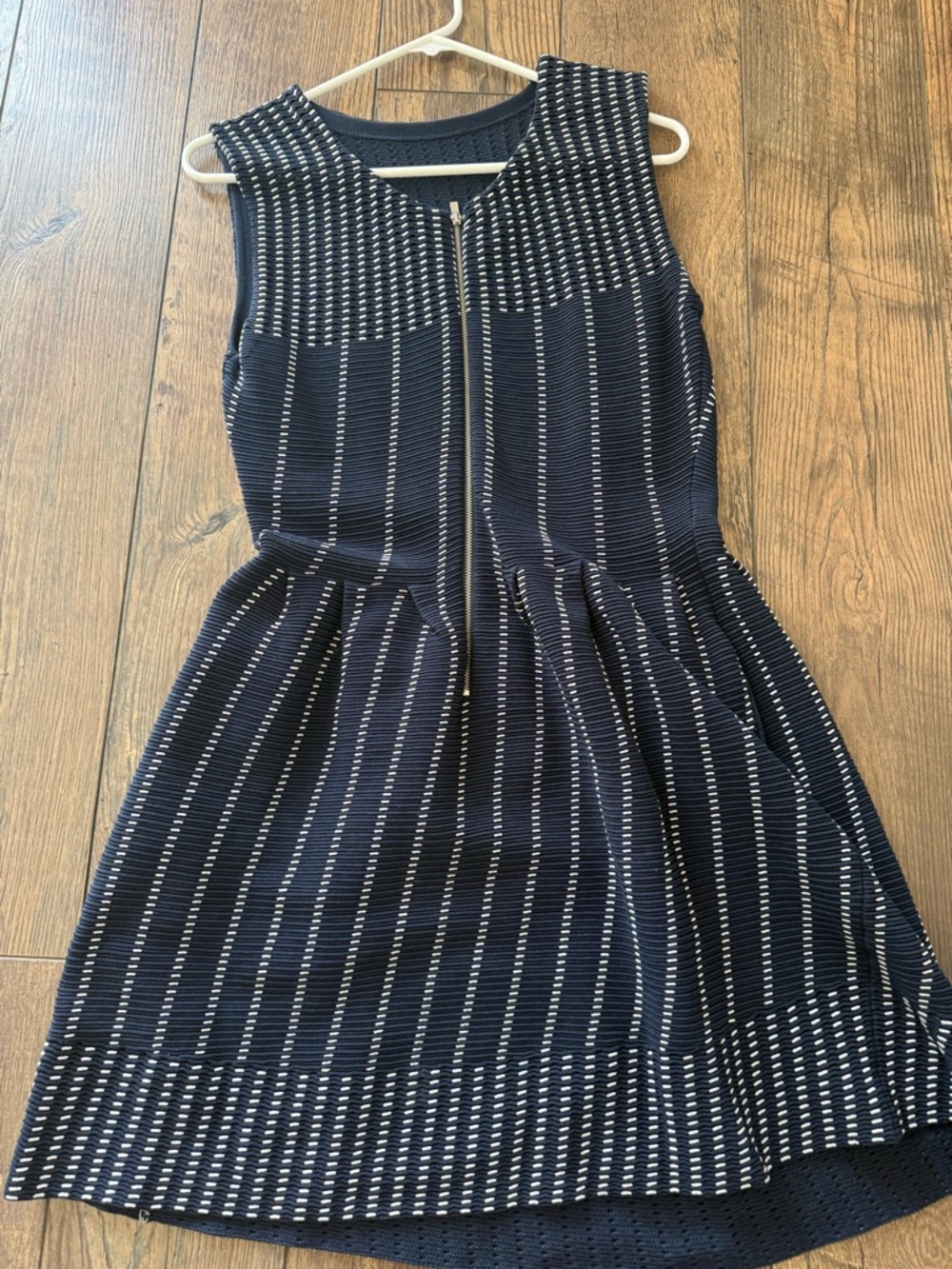 Maje Navy and White Zip-Front Fit & Flare Mini Dress size M